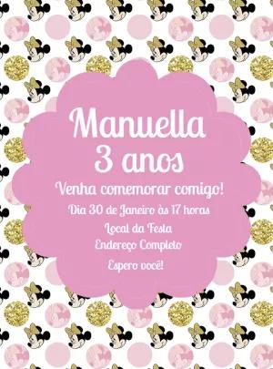 Convite de Aniversário Minnie Mouse Rosa e Dourado para Editar