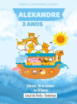 Convite Aniversário Arca de Noé com Animais para Editar