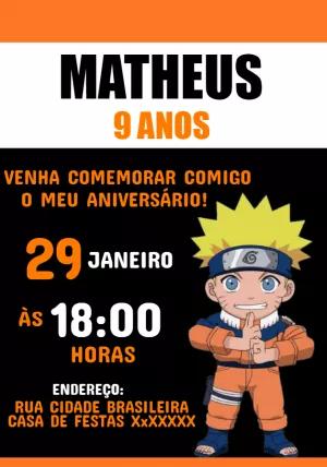 Convite de Aniversário Naruto Editável Online para Imprimir