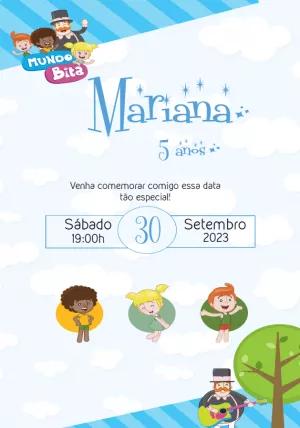 Convite de Aniversário Mundo Bita com Personagens para Editar