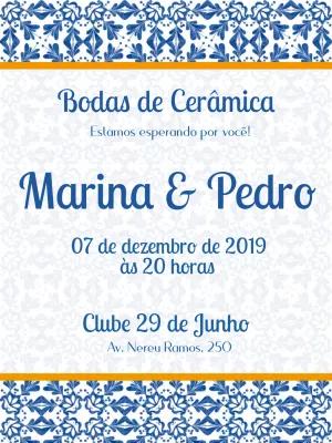Convite Bodas de Cerâmica Azulejo Português para Editar