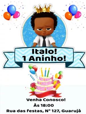 Convite Aniversário Poderoso Chefinho Negro para Editar Online