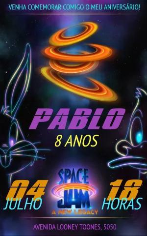 Convite de Aniversário Space Jam com Looney Tunes para Editar