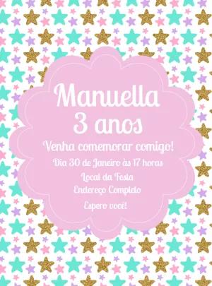 Convite de Aniversário Estrelas Coloridas para Editar Online