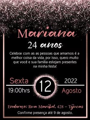 Convite de Aniversário Glitter Rosê Gold para Editar Online
