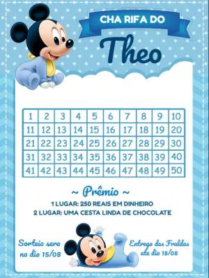 Chá Rifa Mickey Baby Azul para Editar e Imprimir Online