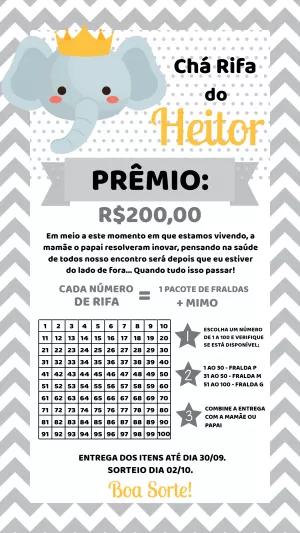 Convite Chá Rifa Elefantinho Coroa para Editar Online