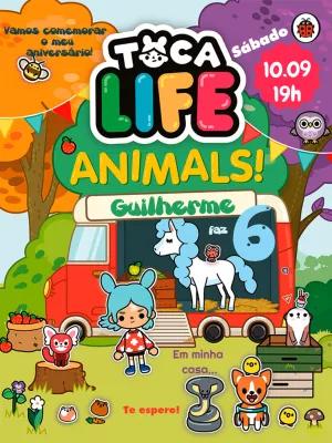 Convite Aniversário Toca Life World Animais para Editar Online