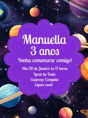 Convite de Aniversário Planetas e Galáxia para Editar Online