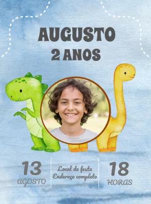 Convite Aniversário Dinossauros com Foto para Editar Online