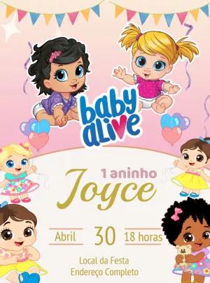 Convite Aniversário Baby Alive com Bonecas para Editar Online