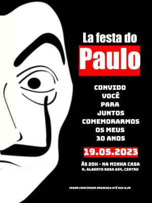 Convite Aniversário La Casa de Papel para Editar Online