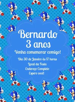 Convite de Aniversário Sonic com Fundo Azul para Editar Online
