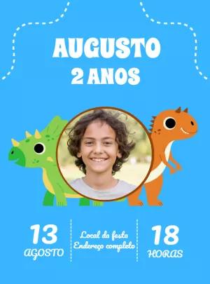 Convite de Aniversário Dinossauros com Foto para Editar