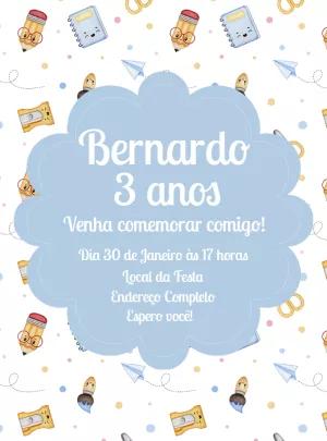 Convite de Aniversário Tema Escola para Editar Online