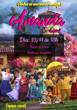 Convite Aniversário Encanto com Personagens para Editar Online