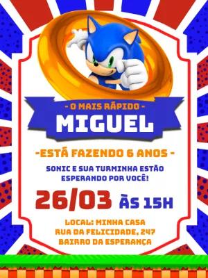 Convite de Aniversário Sonic com Personagem para Editar Online