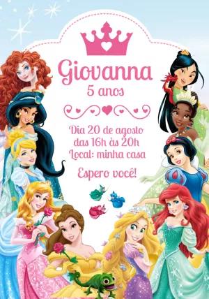 Convite Aniversário Princesas da Disney para Editar Online