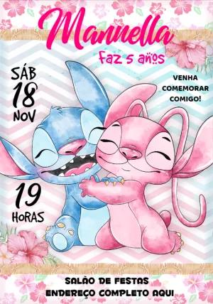 Convite Aniversário Stitch e Angel para Editar Online