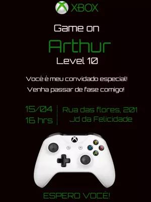 Convite de Aniversário Xbox Gamer para Editar Online