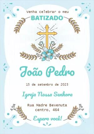 Convite de Batizado Menino Azul Delicado para Editar Online