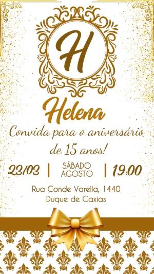 Convite de 15 Anos Realeza Dourado com Monograma para Editar