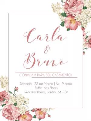 Convite de Casamento Floral Rosas Editável Online