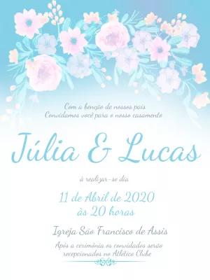 Convite de Casamento Floral Azul e Branco para Editar Online