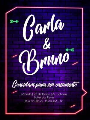 Convite de Casamento Neon Moderno para Editar Online
