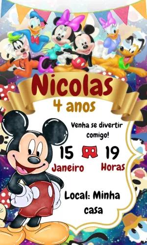 Convite de Aniversário Mickey Mouse e Amigos para Editar Online