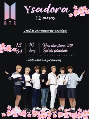 Convite de Aniversário BTS Kpop para Editar Online