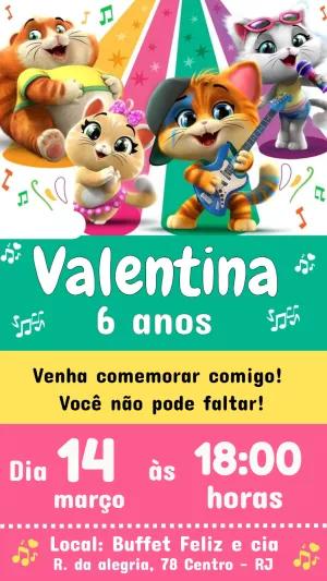 Convite de Aniversário 44 Gatos para Editar Online e Imprimir