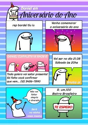 Convite Aniversário Flork Quadrinhos para Editar Online