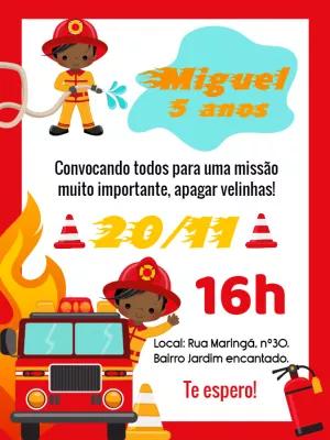 Convite Aniversário Bombeiro Infantil para Editar Online
