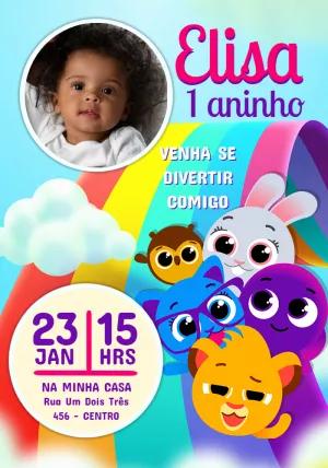 Convite Aniversário Bolofofos com Foto para Editar Online
