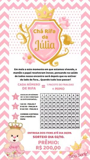 Convite Chá Rifa Ursinha Princesa para Editar Online