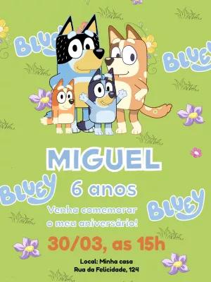 Convite Aniversário Bluey e Bingo para Editar Online