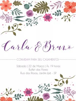 Convite de Casamento Floral com Aquarela para Editar Online