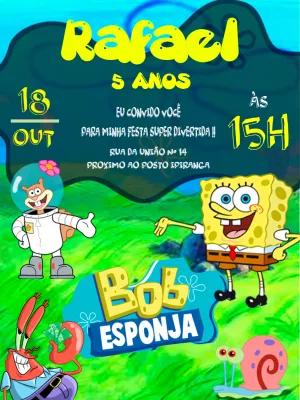 Convite Aniversário Bob Esponja com Personagens para Editar