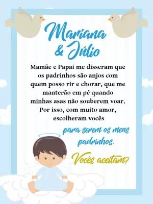 Convite Padrinhos de Batismo com Anjinho para Editar Online