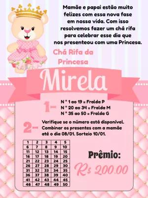 Convite Chá Rifa Ursinha Princesa Editável para Imprimir