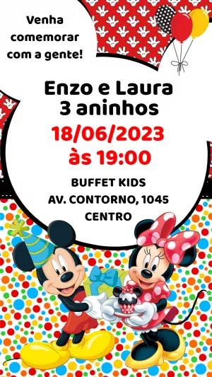 Convite Aniversário Mickey e Minnie para Editar Online