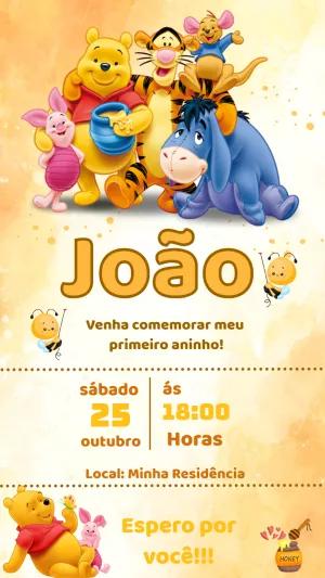 Convite de Aniversário Ursinho Pooh para Editar Online