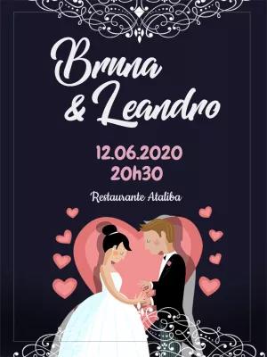 Convite de Casamento com Ilustração de Noivos para Editar Online