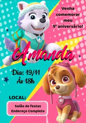 Convite Aniversário Skye e Everest Patrulha Canina para Editar