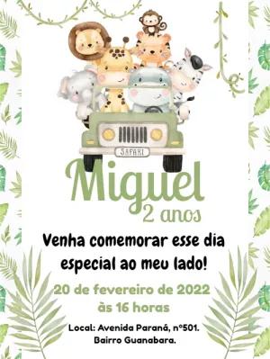 Convite de Aniversário Safari com Animais Fofos para Editar