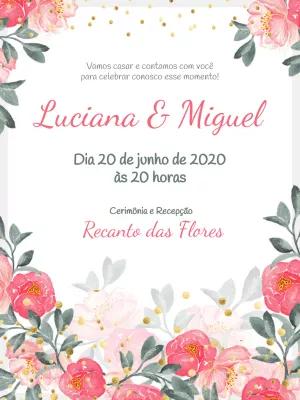 Convite de Casamento Floral Aquarela Rosa para Editar Online