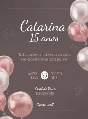 Convite de 15 Anos Rosê Gold com Balões para Editar Online