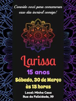 Convite de 15 Anos com Mandala Colorida para Editar Online