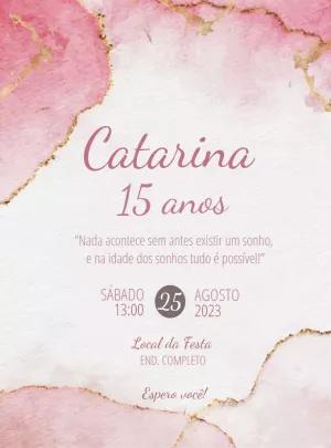 Convite de 15 Anos Marmorizado Rosa e Dourado para Editar